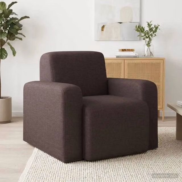 Poltrona-Divano Sedia-Poltroncina Marrone Scuro Tessuto 700369