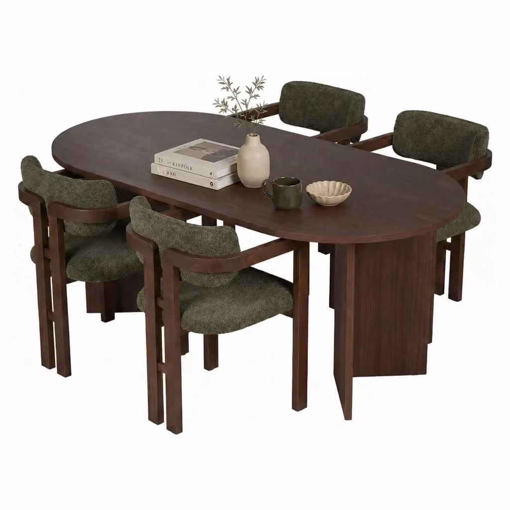 Set Tavolo e 6 Sedie DMORA Moderno con Piano Ovale in MDF Laminato, Marrone e Verde – 2