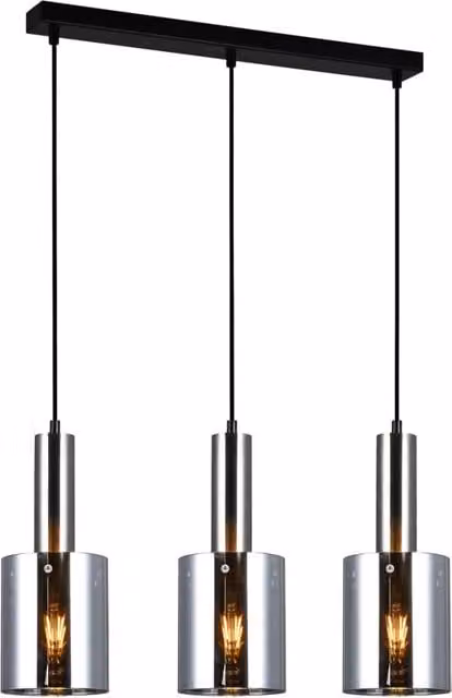 Lampadario a sospensione moderno Italux Sardo in metallo e vetro, dimmabile, colore argento e nero, 3xE27