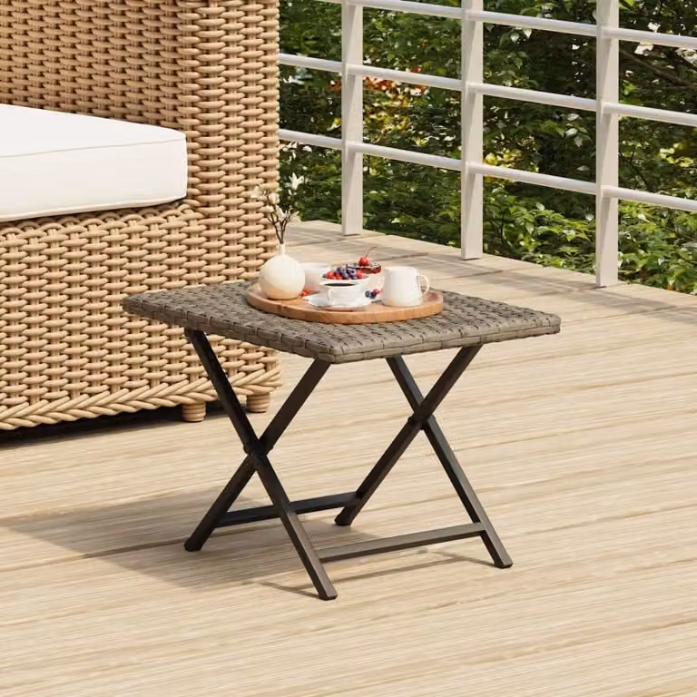 The Living Store Tavolo pieghevole grigio 45x35x32 cm Poly Rattan