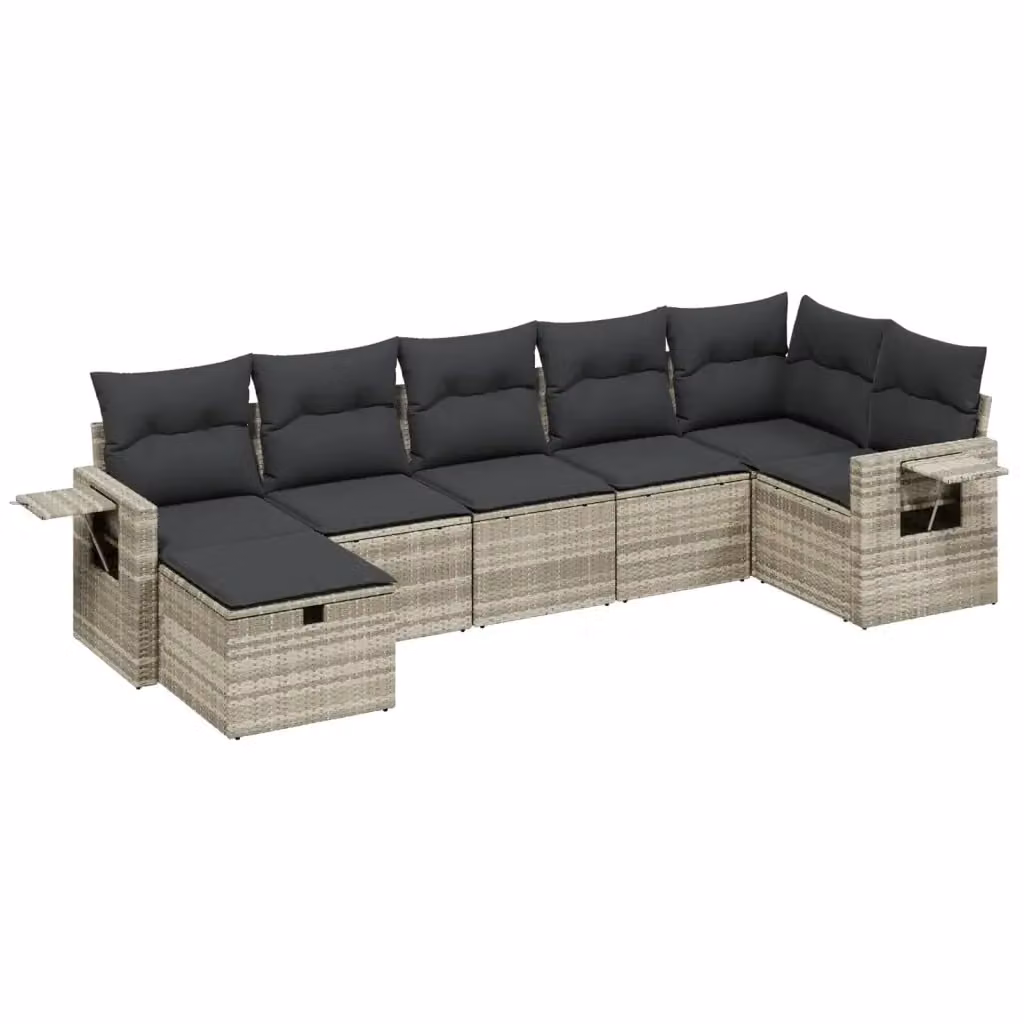 vidaXL Set Divani da Giardino 7pz a Forma di L con Cuscini Grigio con Struttura in Metallo e Polyrattan – 2