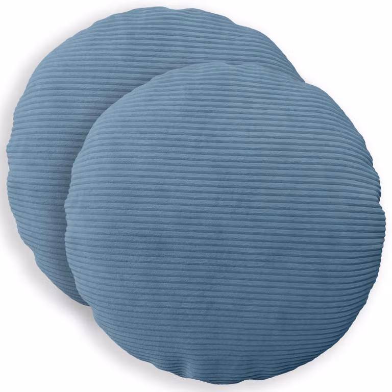 Set di 2 federe rotonde vidaXL HEERLEN in velluto a coste blu, Ø 40 cm