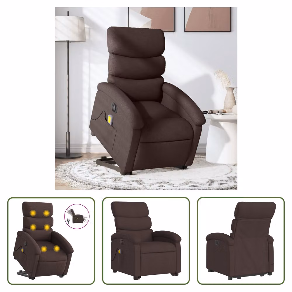 The Living Store Poltrona massaggiante elettrica con supporto in piedi Tessuto marrone scuro