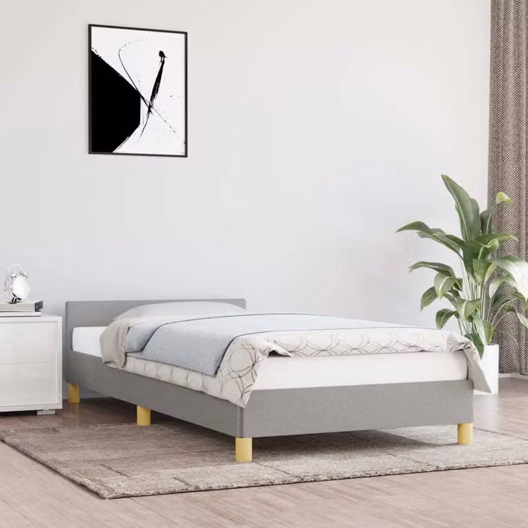 The Living Store Giroletto con testiera in tessuto grigio chiaro 100x200 cm
