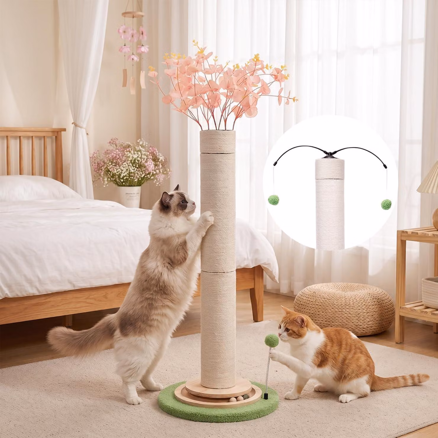 Kratzbaum 2 in 1, altezza 110 cm, base in legno di 40 cm, ideale per gatti che vogliono grattare e giocare