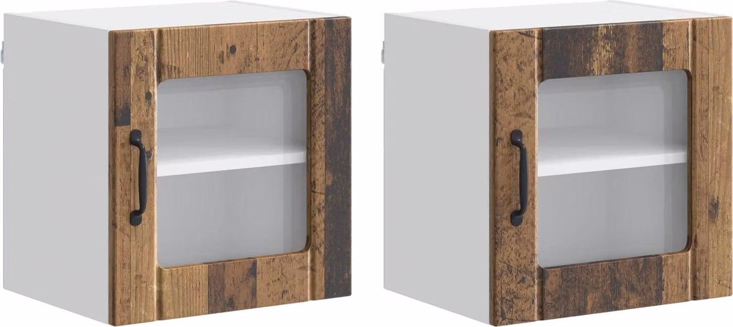 Mobile in vetro da parete LUCCA 2 pcs Legno antico