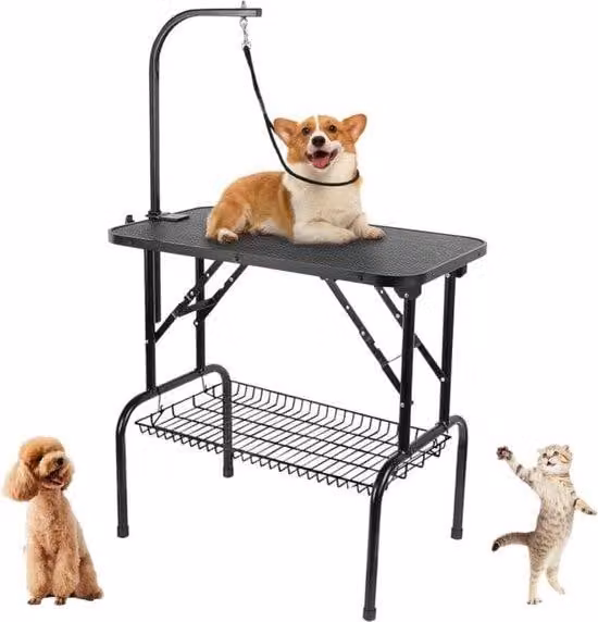 Tavolo per toelettatura cani, pieghevole, 80x46x76, nero