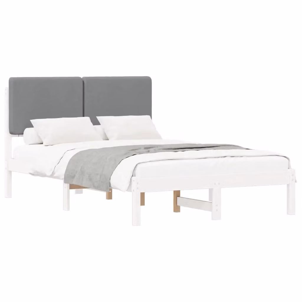 Letto con Testiera Rivestita vidaXL in Legno di Pino e Tessuto Grigio, L/P/H: 120 x 200 x 84,5 cm – 2