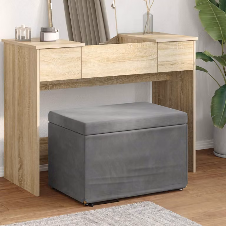 Pouf vidaXL in velluto grigio con struttura in legno, L: 61 cm, P: 41 cm, H: 40 cm