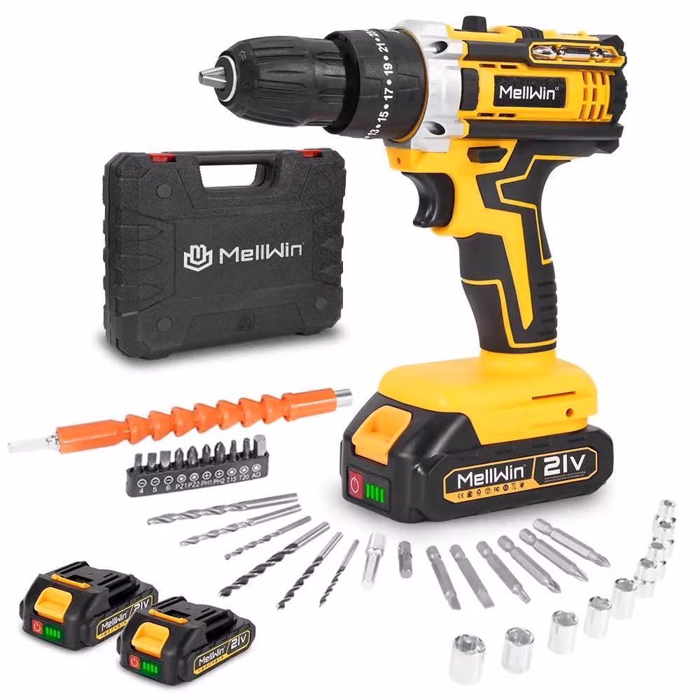 Trapano avvitatore a batteria - Set di trapani avvitatori da 18V - Coppia di serraggio di 45 Nm - 25+3 livelli di coppia - 2 velocità: 0-450/0-1500 giri/min - 3 funzioni - Set con 2 batterie