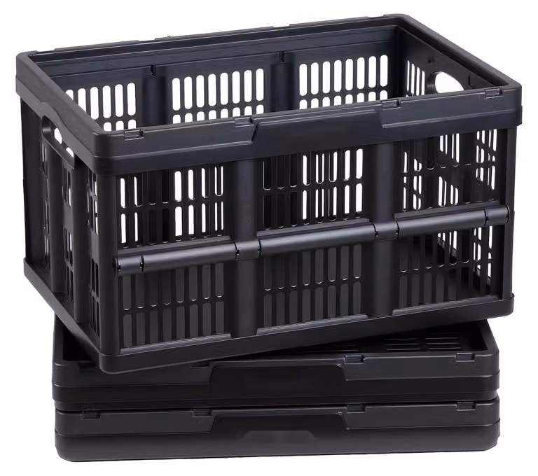 Scatola pieghevole - Set da 3 scatole pieghevoli da 45 L ciascuna - Impilabili - In plastica - Con manici - Portata 15 kg per scatola - Nero