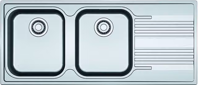 Lavello integrato a 2 vasche Franke Smart in inox argento con sgocciolatoio a destra L 116 x P 50 cm