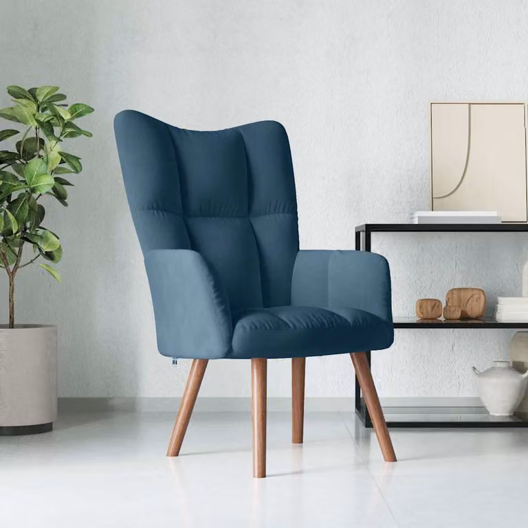 Sedia Relax blu in velluto vidaXL con braccioli e struttura moderna
