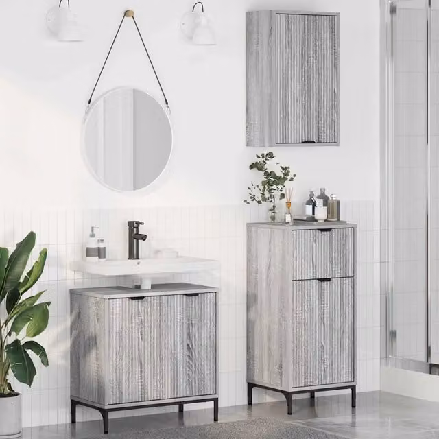 Set di mobili per il bagno 3 pz Grigio Sonoma 3393109