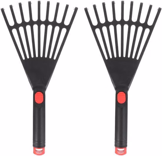 2 rastrelli manuali in plastica con impugnatura ergonomica - Piccolo rastrello per foglie, giardinaggio, coltivazione, lavorazione del terreno e pacciamatura
