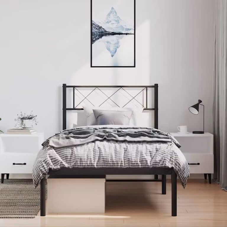 vidaXL Giroletto con Testiera in Metallo Nero L/P/H: 90 x 190 cm