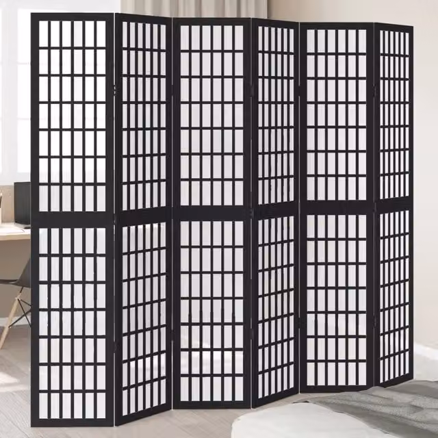 Divisorio Ambienti | Divider per stanze | Paravento 6 Pannelli Nero Legno Massello di Paulownia
