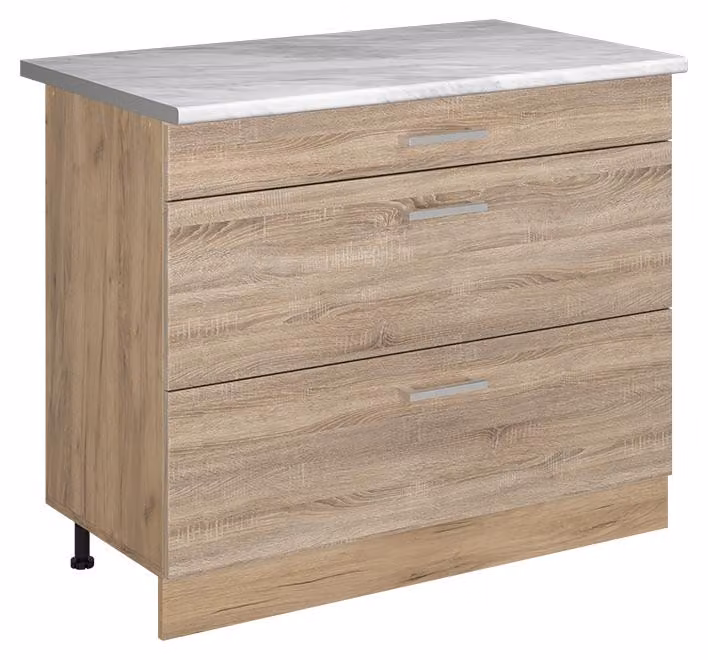 Mobiletto base per cucina Vicco R-Line Sonoma/Rovere dorato 100 cm piano di lavoro Marmo, Model 71650