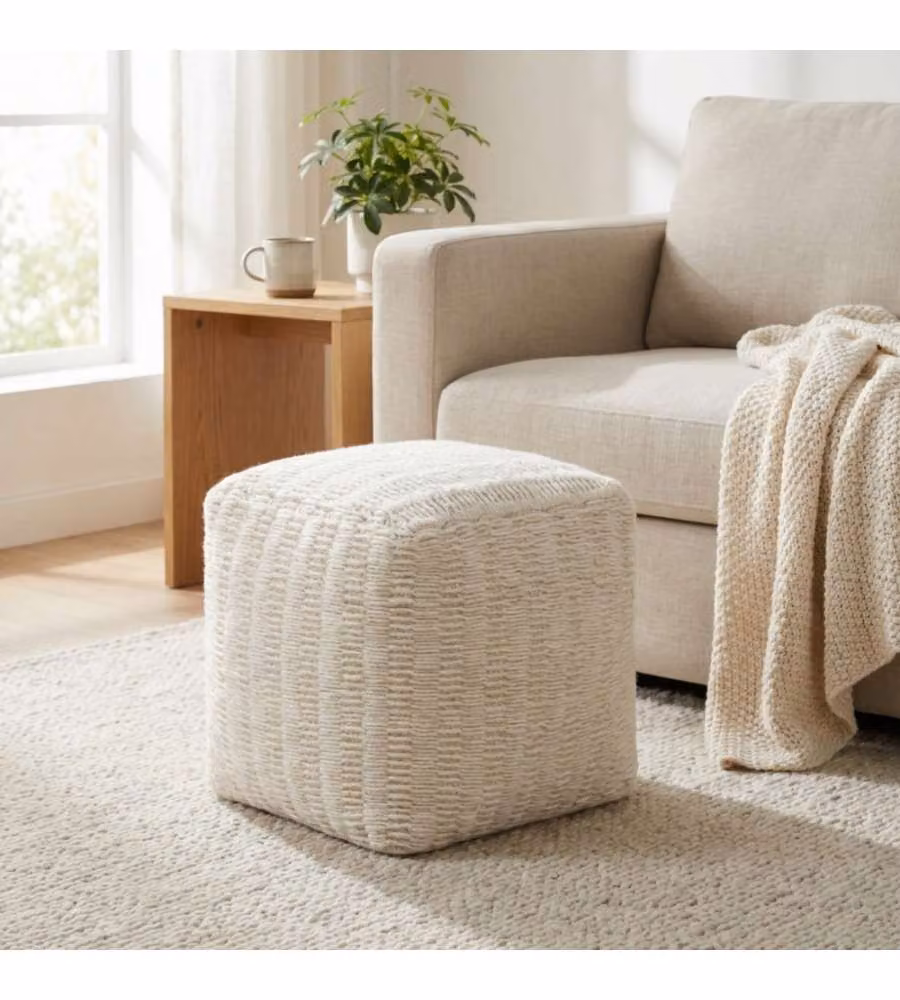 Cosma Pouf Quadrato in CotonexLana Bianco 40x40 cm Design Moderno