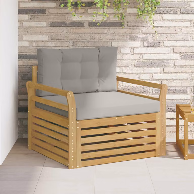 Divano da esterno moderno vidaXL in legno di acacia con cuscini in poliestere bianco e grigio resistente ai raggi UV