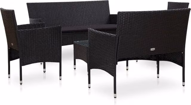 Set Divani da Giardino 5 pz con Cuscini in Polyrattan Nero 45895