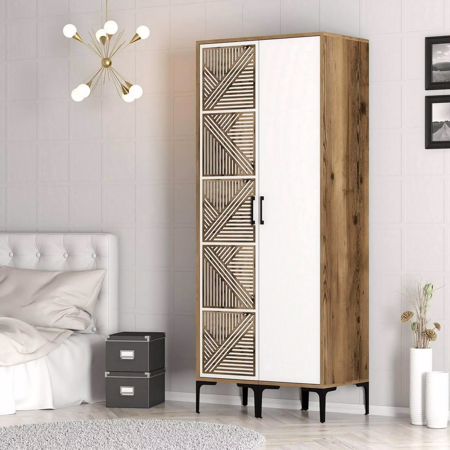 Dmora Guardaroba 2 Ante Weng 47.5x201.4h cm Bianco, Appendiabiti 2 Ante