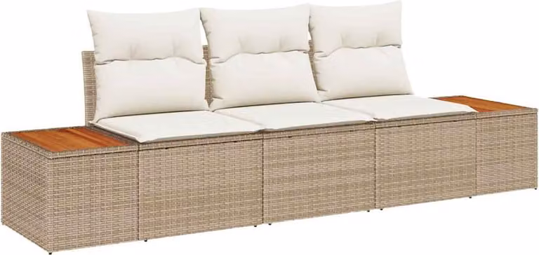 Set Divano da Giardino con cuscino 3 pcs Beige polyrattan