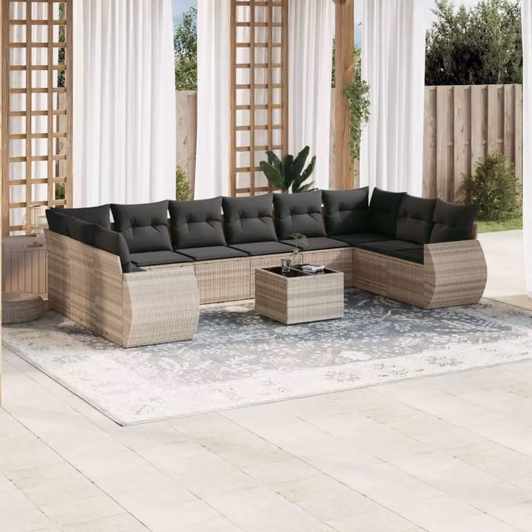 vidaXL Set Divani da Giardino 11 pz a Forma a L con Cuscini Grigio