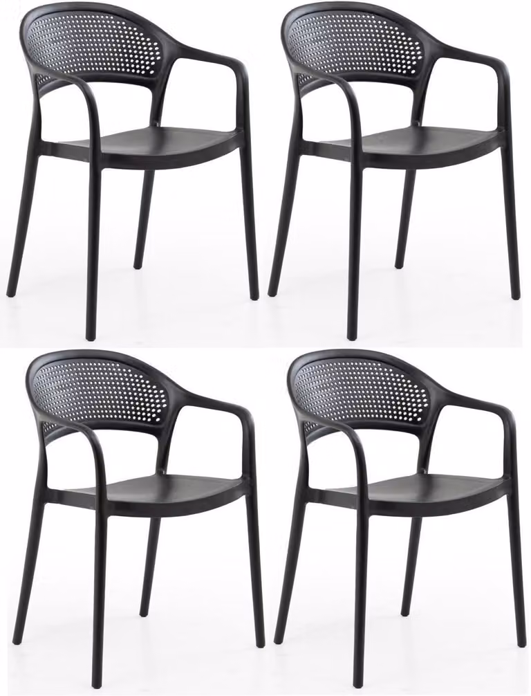Sedie in plastica, 4 pezzi, con schienale forato, disponibili in diversi colori