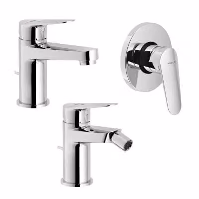 Set di miscelatori a incasso Nobili Blues per lavabo, bidet e doccia, finitura cromata con tecnologia a risparmio idrico