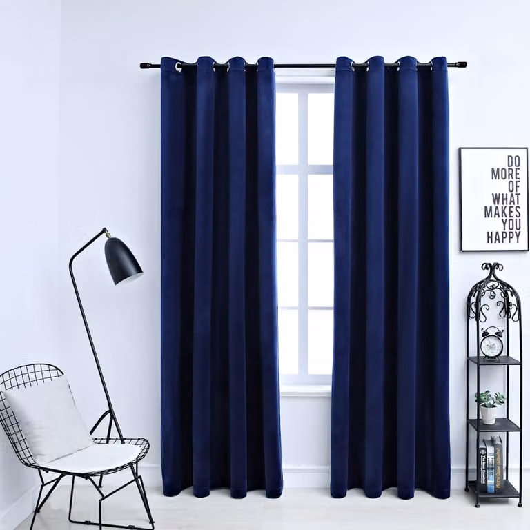 Set di 2 tende oscuranti vidaXL in velluto blu con anelli, L: 140 cm, H: 225 cm
