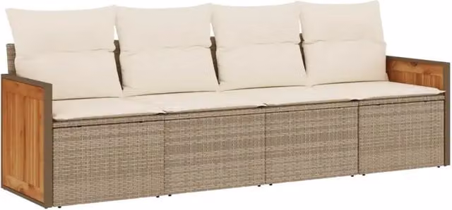 Set Salotto da Giardino Outsunny 4 Pezzi con Divano a 3 Posti e Poltrone con Cuscini Beige e Struttura in Legno di Acacia e Metallo