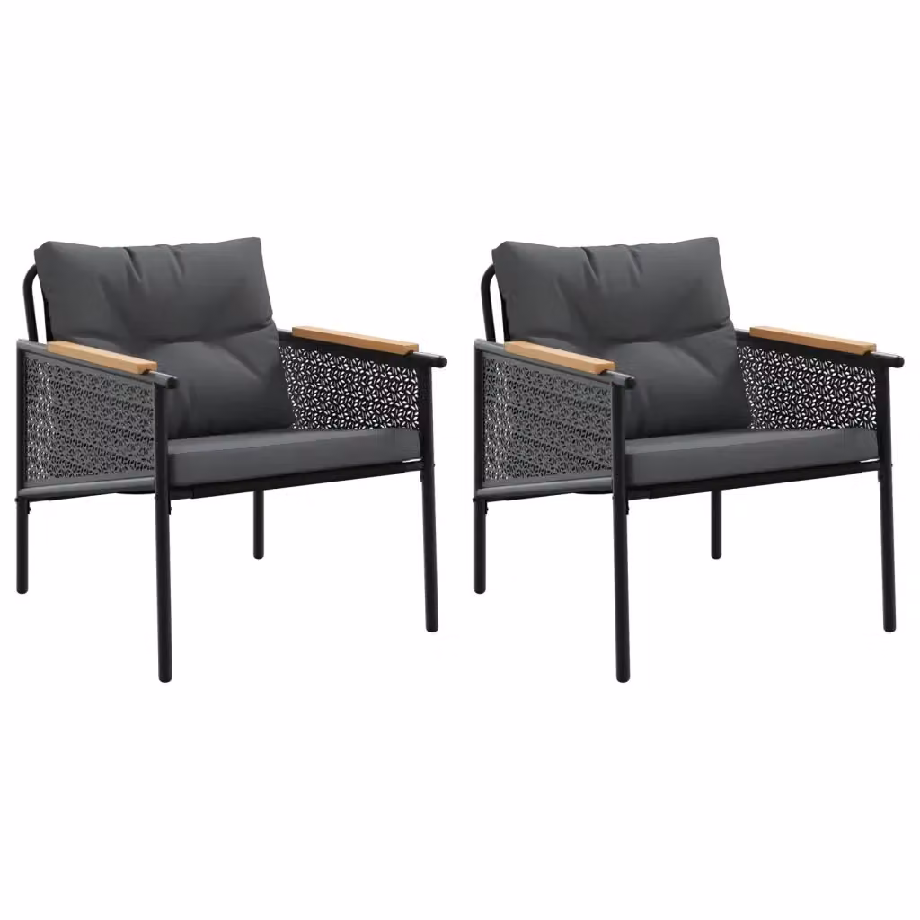 Set di 2 sedie da giardino vidaXL in acciaio verniciato antracite con cuscini e braccioli in tessuto textilene e dettagli in teak – 2