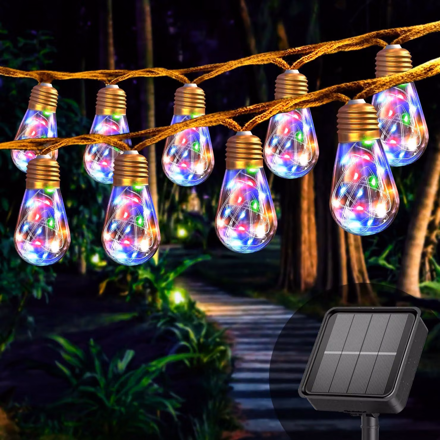 Catena luminosa solare, 8 metri, 16 lampadine vintage colorate, resistente alle intemperie