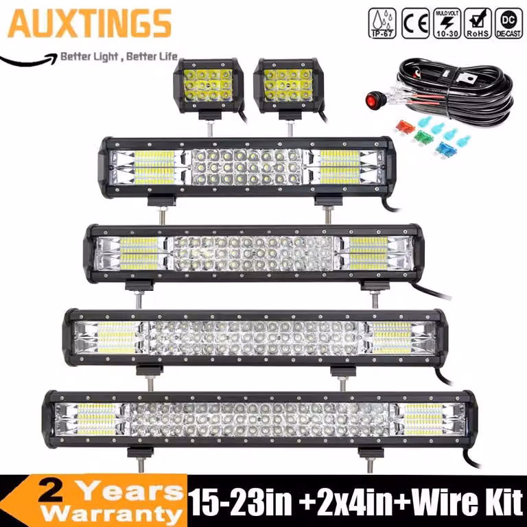 Barra luminosa a LED per fuoristrada, 23 pollici - Kit di cablaggio per fari da lavoro da 2x36W - Potenza: 216W-324W