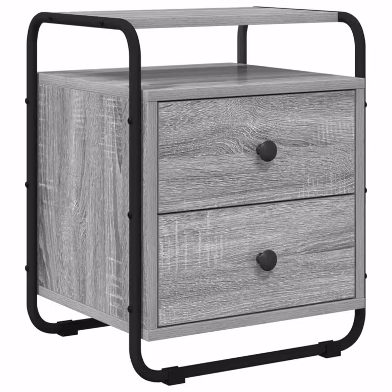 Armadio da notte vidaXL moderno in legno ingegnerizzato e metallo, colore grigio e nero, L: 50,0 cm, P: 36,5 cm, H: 11,0 cm