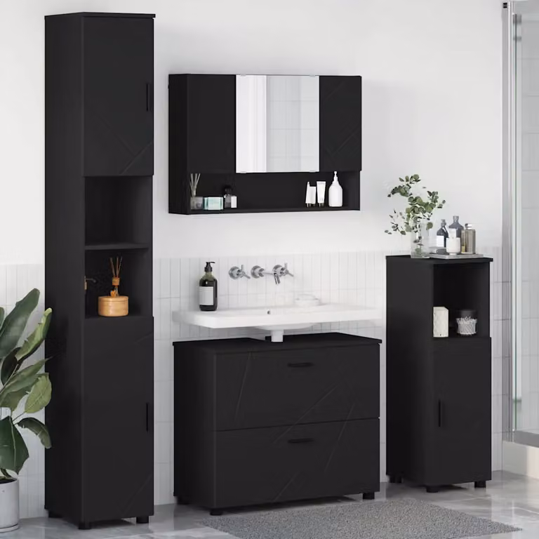 Set di mobili per il bagno vidaXL 4 pezzi nero opaco L/P/H: 35 x 30 x 192 cm