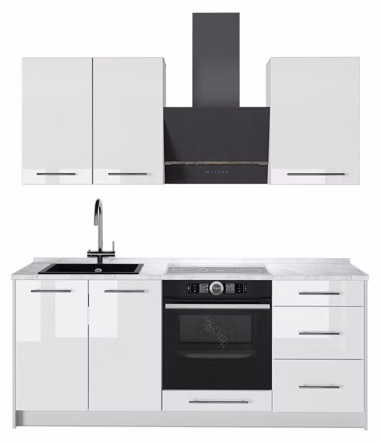 Cucina monoblocco Vicco Fame-Line Bianco lucido/Bianco 190 cm, PL Marmo, Model 64925