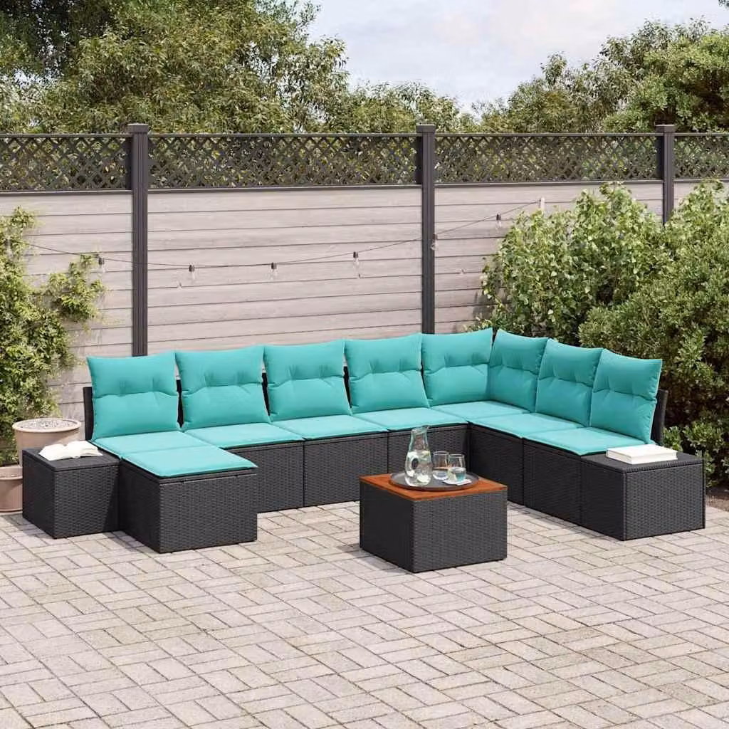 Maison Exclusive - Set da giardino composto da 9 pezzi, colore nero e turchese