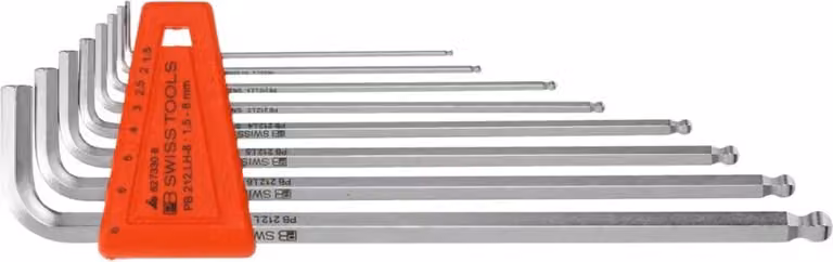 PB Swiss Tools Set di chiavi esagonali a L, con estremità sferica, cromate, 8 pezzi
