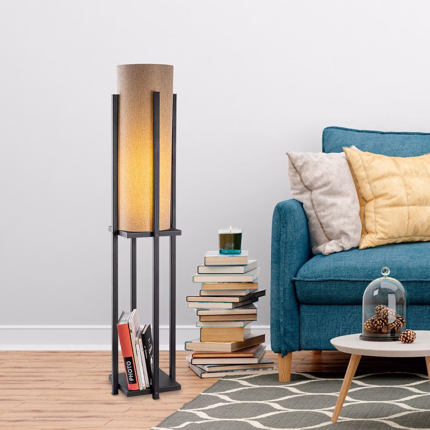 Opviq, 7126- 7126LMP, nero, lampada da terra, 25 x 25 x 130 cm, corpo in metallo