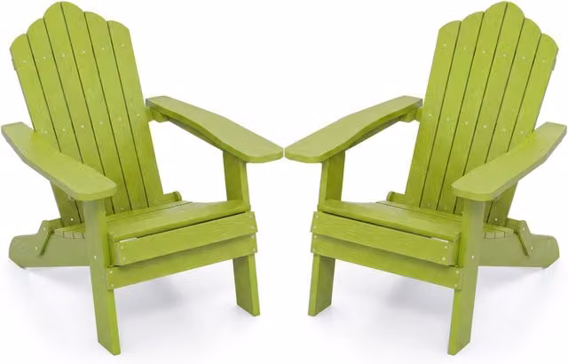 2*Sedia adirondack pieghevole in acciaio inossidabile per giardino, Sedia da patio in hips con braccioli larghi Verde chiaro