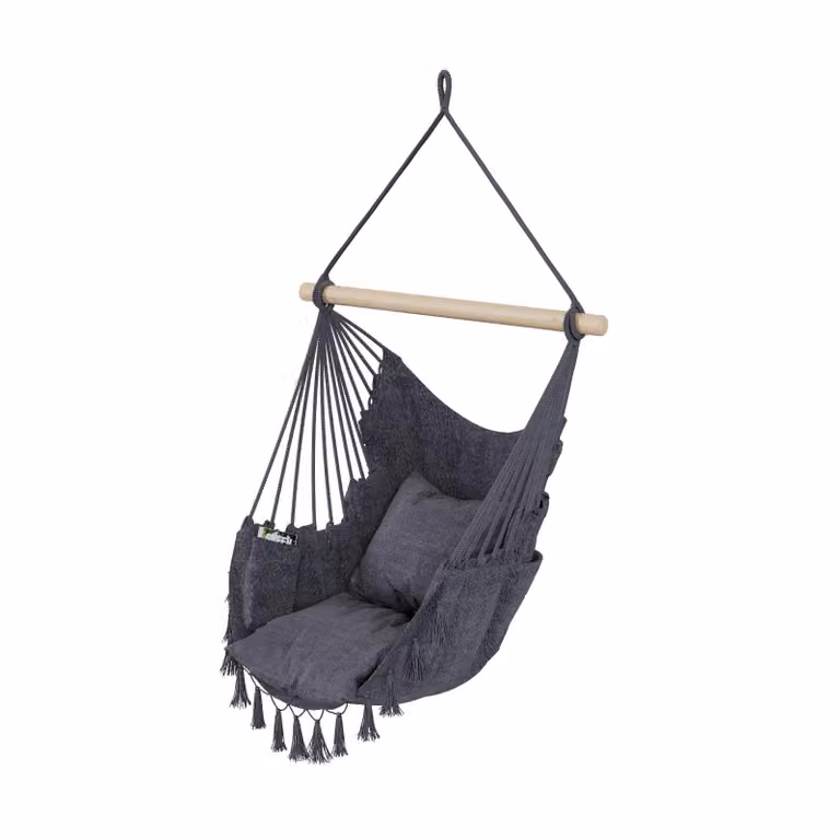QLS Sedia sospesa stile Boho 130x100 cm con 2 cuscini Sedia sospesa fino a 200 kg grafite 11281