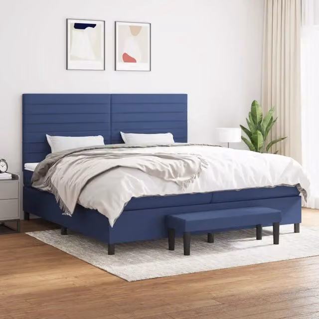 Letto Ibrido con Giroletto a Molle e Materasso vidaXL, Blu e Bianco, L/P/H: 200 x 200 x 28 cm