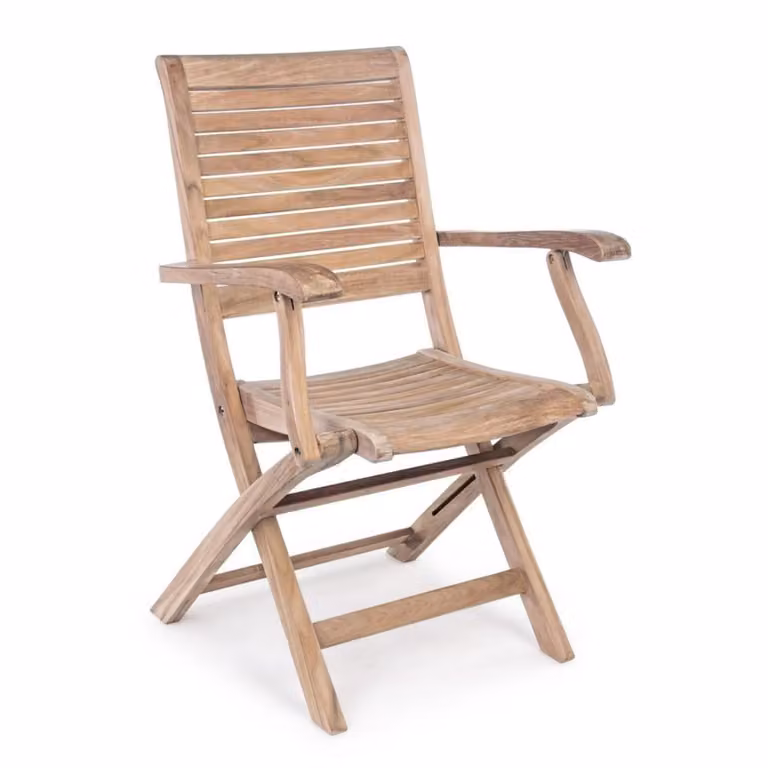 Set di 4 sedie con braccioli GALILEA in legno teak, pieghevoli