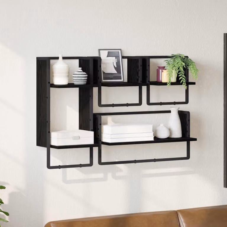 Set di 4 mensole da parete vidaXL moderne in MDF e metallo, colore nero, L 65 x P 25 x H 30 cm