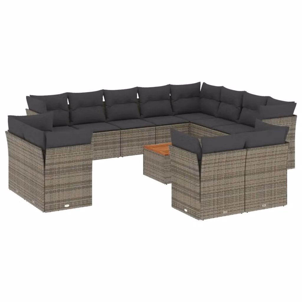 Set di Divani da Giardino vidaXL in Polyrattan Grigio con Cuscini e Tavolino da Esterno a Forma di L – 2