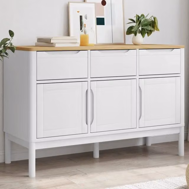 Credenza moderna vidaXL in legno massello di pino bianca L/P/H: 114 x 43 x 74 cm