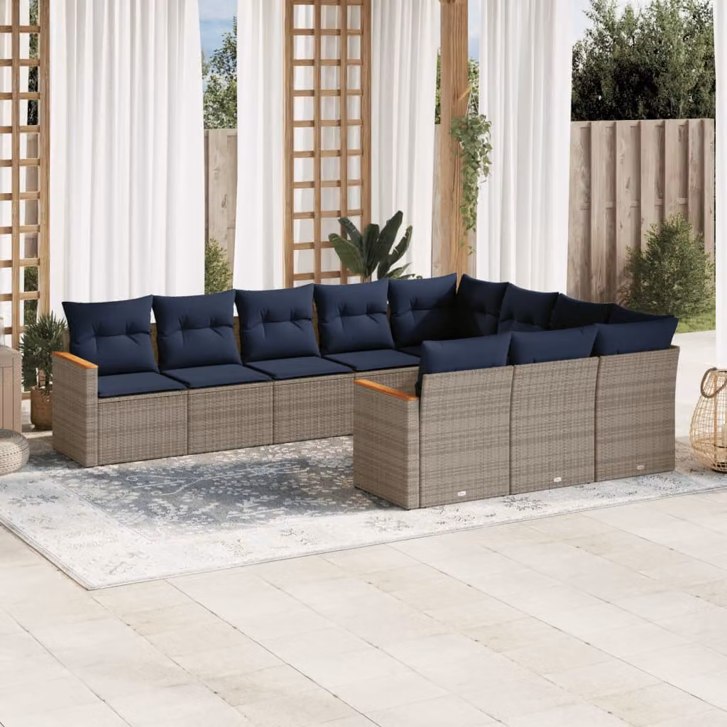 Set di divani da giardino vidaXL in polyrattan grigio con cuscini, design moderno a forma di L per esterno e terrazza
