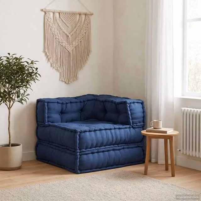 Unità di divano modulare soft body vidaXL in tessuto blu, L 70 cm x P 70 cm x H 56 cm – 1